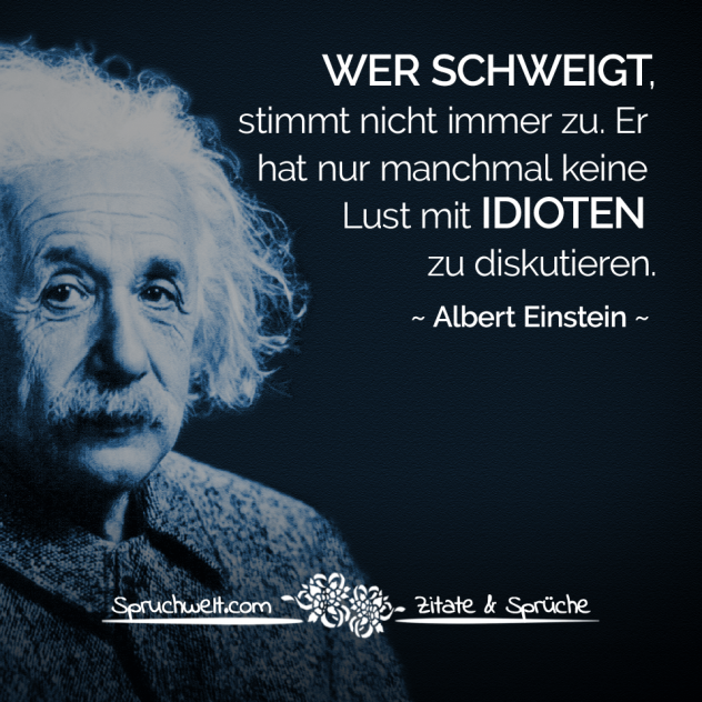 Wer schweigt, stimmt nicht immer zu. Er hat nur manchmal keine Lust mit Idioten zu diskutieren - Albert Einstein Zitate