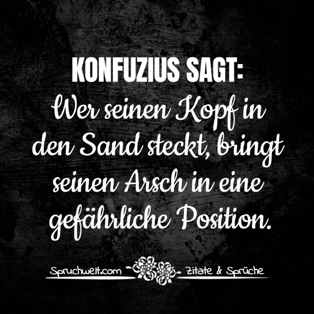 Konfuzius sagt: Wer seinen Kopf in den Sand steckt, bringt seinen Arsch in eine gefährliche Position. - Witzige Antisprüche