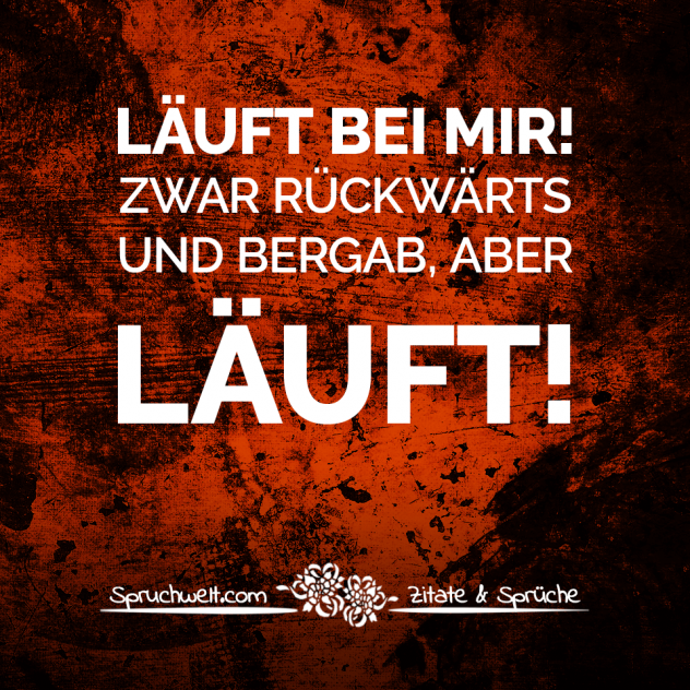 Läuft bei mir! Zwar rückwärts und bergab, aber läuft! - Fun Sprüche - Lustige Spruchbilder - Witzige Zitate