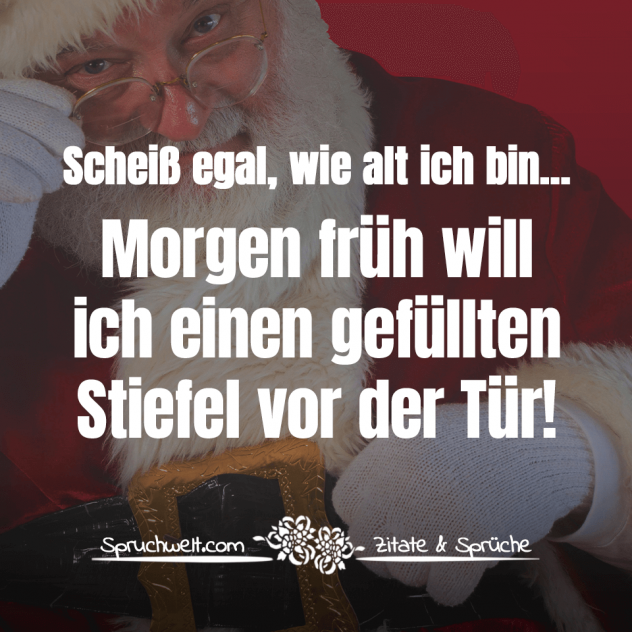 Scheiß egal, wie alt ich bin… Morgen früh will ich einen gefüllten Stiefel vor der Tür! - Nikolaus Sprüche & Grüße