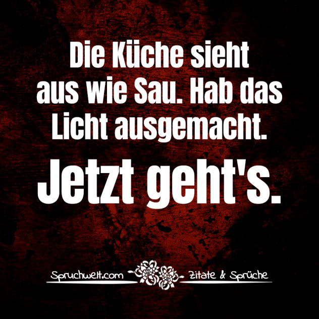 Die Küche sieht aus wie Sau. Hab das Licht ausgemacht. Jetzt geht's. - Witzige & lustige Sprüche