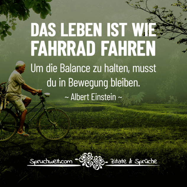 Das Leben ist wie Fahrrad fahren, um die Balance zu halten, musst du in Bewegung bleiben. - Albert Einstein Zitate