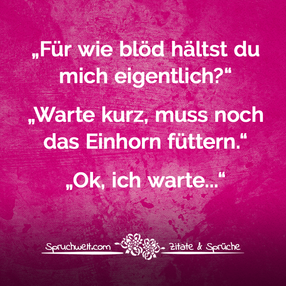 Für wie blöd hältst du mich eigentlich? Warte kurz, muss noch das Einhorn füttern - Einhorn Sprüche